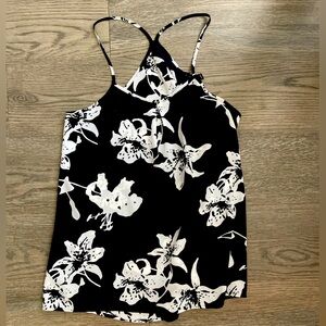 Black and White Floral Sleeveless Blouse